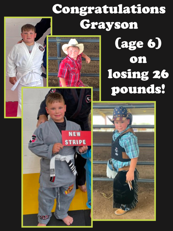 Photo collage of a young boy showing his progress of weight loss after following the Eat to Lose program